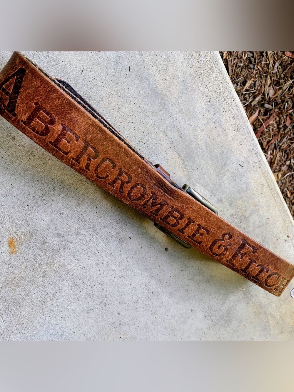Super Rare Vintage Y2K Abercrombie Leather Logo Belt - Brown